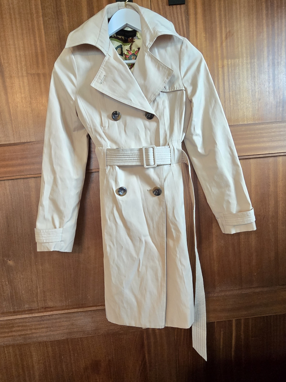 Steve Madden Floral Camouflage Satin Lined Trench - Beige, Green, Pink
